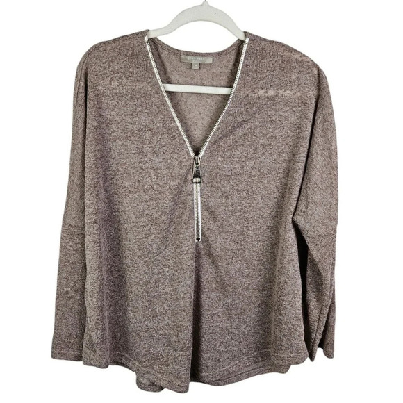 Joan Vass Heather Gray Oversized Knit Sweater 1/2 Zip Dolman Sleeves Size Medium - Picture 10 of 10